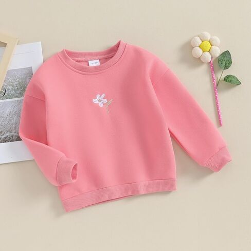 Toddler Baby Girls Long Sleeve Crewneck Embroider Pullover Sweatshirt Sweater Outfits Solid Color Casual Clothes in Saudi Arabia