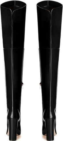 MERRORI Women's Thigh High Boots Pointed Toe 4.3-Inch Chunky Heel Over The Knee Boots Patent Sexy Fashion Side Zipper High Heel Boots in Kuwait