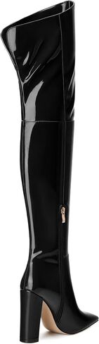 MERRORI Women's Thigh High Boots Pointed Toe 4.3-Inch Chunky Heel Over The Knee Boots Patent Sexy Fashion Side Zipper High Heel Boots in Kuwait