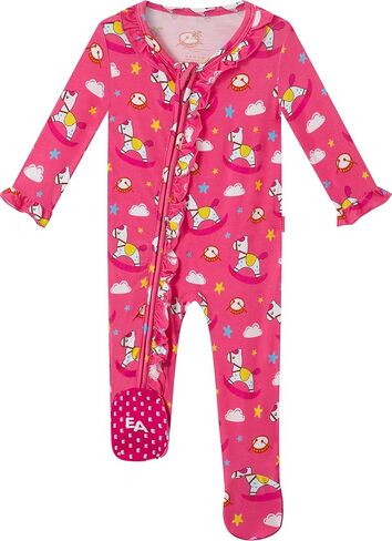 Bamboo Viscose Baby Girls Footie Pajamas Newborn Sleepers | 2-Way Zipper Footies, Ruffled Trim, Long Sleeve Footed Pjs, Soft Baby Clothes Infant Outfits, Skin-Friendly in Saudi Arabia