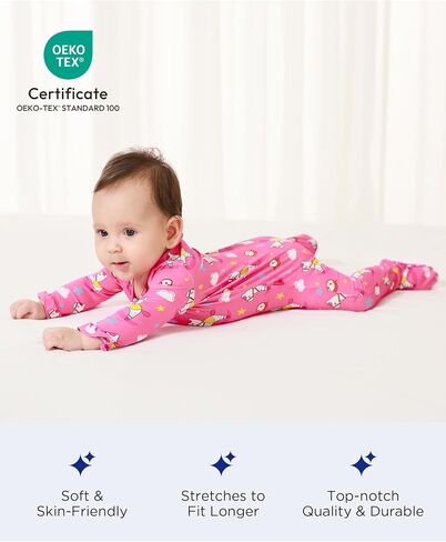 Bamboo Viscose Baby Girls Footie Pajamas Newborn Sleepers | 2-Way Zipper Footies, Ruffled Trim, Long Sleeve Footed Pjs, Soft Baby Clothes Infant Outfits, Skin-Friendly in Saudi Arabia