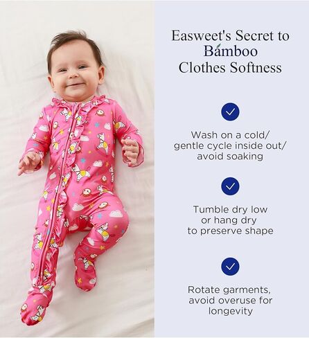 Bamboo Viscose Baby Girls Footie Pajamas Newborn Sleepers | 2-Way Zipper Footies, Ruffled Trim, Long Sleeve Footed Pjs, Soft Baby Clothes Infant Outfits, Skin-Friendly in Saudi Arabia