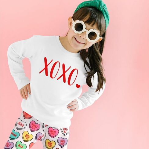 ملابس طفل طفل فتيات عيد الحب XOXO قمصان طويلة الأكمام+سراويل قلب محادثة محادثة in Kuwait