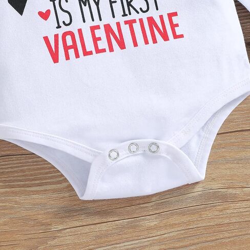 My First Valentine's Day Outfits for Infant Baby Boy Long Sleeve Romper Bodysuit Heart Letter Trousers Hat Set in Kuwait