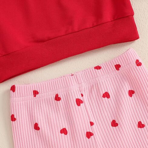 Toddler Baby Girl Valentines Day Outfit Crewneck Sweatshirt Bell Bottom Pants Valentine’s Day Clothes in Saudi Arabia