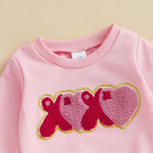 Toddler Baby Girl Valentines Day Outfit Crewneck Sweatshirt Bell Bottom Pants Valentine’s Day Clothes in Saudi Arabia