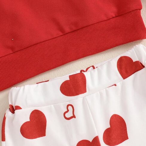 Toddler Girl Valentine’s Day Outfits XOXO Letter Print Ruffle Sleeve Sweatshirt+Flare Pants Set Spring Heart Clothes in Kuwait