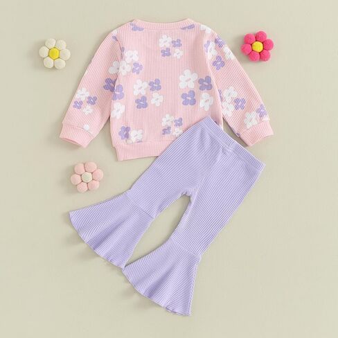 DSORVICD Toddler Girl Fall Clothes Floral Knit Crewneck Sweatshirts Flare Pants Set Bell-Bottoms Outfits in Saudi Arabia