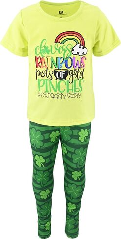 Unique Baby 2 Piece Girls Printed Leggings Outfit with Short Sleeve Shirt Kid and Toddler Clothes Set in Kuwait