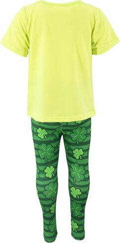 Unique Baby 2 Piece Girls Printed Leggings Outfit with Short Sleeve Shirt Kid and Toddler Clothes Set in Kuwait