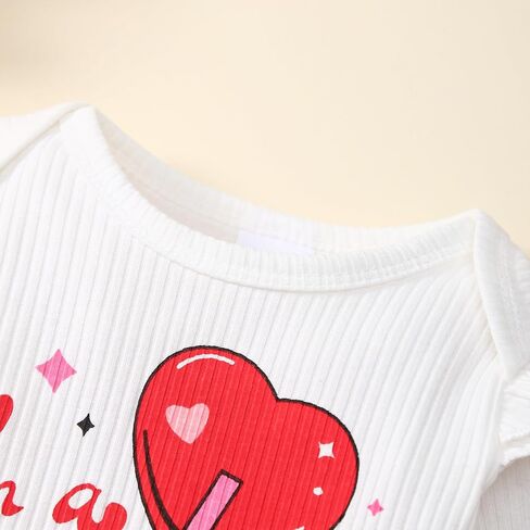Baby Girl My First Valentine's Day Clothes Long Sleeve Ruffle Love Heart Print Romper+Flared Pants 3Pcs Outfit in Saudi Arabia