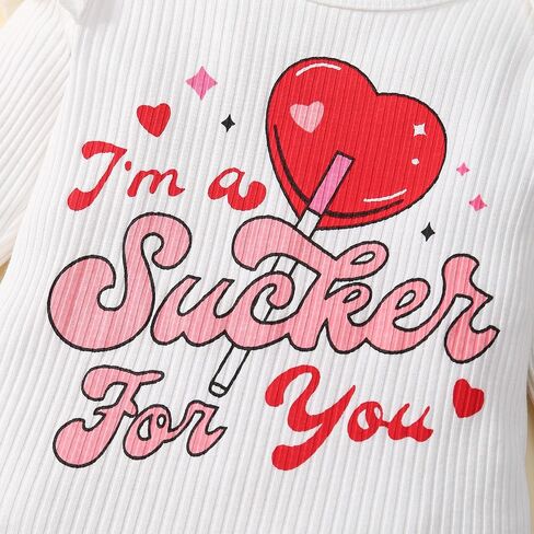 Baby Girl My First Valentine's Day Clothes Long Sleeve Ruffle Love Heart Print Romper+Flared Pants 3Pcs Outfit in Saudi Arabia