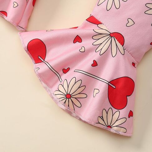 Baby Girl My First Valentine's Day Clothes Long Sleeve Ruffle Love Heart Print Romper+Flared Pants 3Pcs Outfit in Saudi Arabia