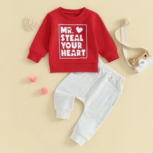 Mr Steal Your Heart Baby Boy Outfit Mama is My Valentine Sweatshirt and Pant Toddler Boy Valentines Day Outfit in Saudi Arabia