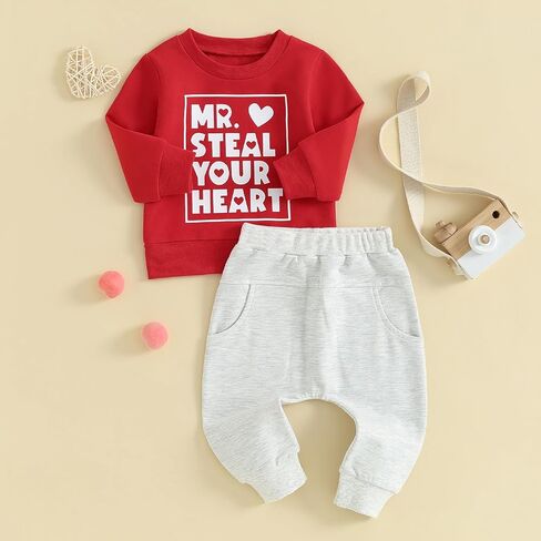Mr Steal Your Heart Baby Boy Outfit Mama is My Valentine Sweatshirt and Pant Toddler Boy Valentines Day Outfit in Saudi Arabia