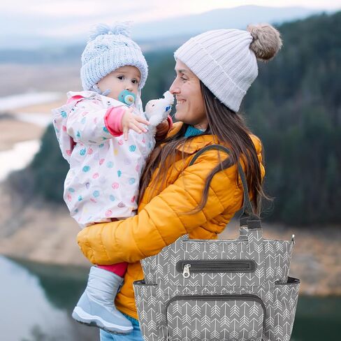 8PCS Diaper Bag Tote Set, Multifunctional Diaper Changing Bags, Bottle Bag Mesh Bag Purse Diaper Pad Pacifiers Bag 2 Hook Straps for Mom-Darkgray in Saudi Arabia