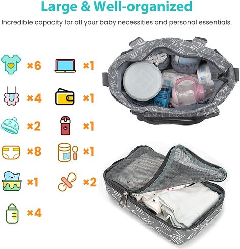 8PCS Diaper Bag Tote Set, Multifunctional Diaper Changing Bags, Bottle Bag Mesh Bag Purse Diaper Pad Pacifiers Bag 2 Hook Straps for Mom-Darkgray in Saudi Arabia