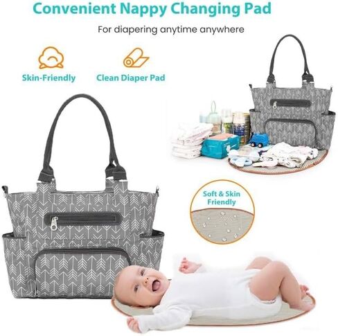 8PCS Diaper Bag Tote Set, Multifunctional Diaper Changing Bags, Bottle Bag Mesh Bag Purse Diaper Pad Pacifiers Bag 2 Hook Straps for Mom-Darkgray in Saudi Arabia