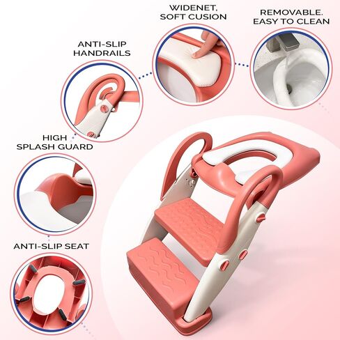 ترقية مقعد المرحاض 4-في 1 مقعد وخطوة-مرحاض تدريب Pink Potty مع نظام خطوتين للأطفال مقعد تدريب على الفتيات الفتيات مع سلم خطوة-كرسي صغير لذيذة. in Saudi Arabia