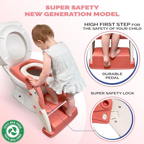 ترقية مقعد المرحاض 4-في 1 مقعد وخطوة-مرحاض تدريب Pink Potty مع نظام خطوتين للأطفال مقعد تدريب على الفتيات الفتيات مع سلم خطوة-كرسي صغير لذيذة. in Saudi Arabia
