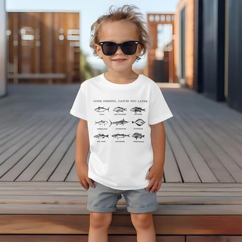 Toddler Boy Farm Shirt Cute Fish Graphic Short Sleeve T-Shirt Kids Funny Fishing Letter Print Summer Tees Tops in Kuwait