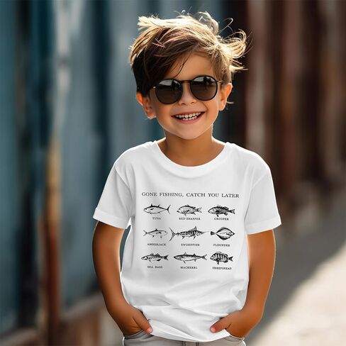 Toddler Boy Farm Shirt Cute Fish Graphic Short Sleeve T-Shirt Kids Funny Fishing Letter Print Summer Tees Tops in Kuwait