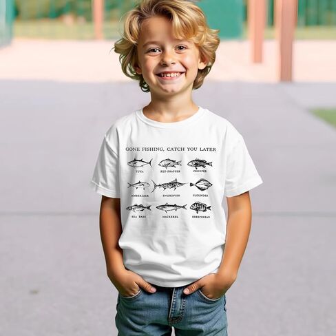 Toddler Boy Farm Shirt Cute Fish Graphic Short Sleeve T-Shirt Kids Funny Fishing Letter Print Summer Tees Tops in Kuwait