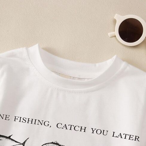 Toddler Boy Farm Shirt Cute Fish Graphic Short Sleeve T-Shirt Kids Funny Fishing Letter Print Summer Tees Tops in Kuwait