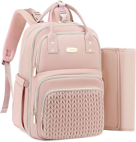 AIJIEKE Baby Diaper Bag Backpack with Changing Pad, Multi functional Boys & Girls Baby Travel Tote, Stroller Strap & Insulated Pockets Diaper Backpack, Baby Registry Search Diaper Bag, Pink in Kuwait