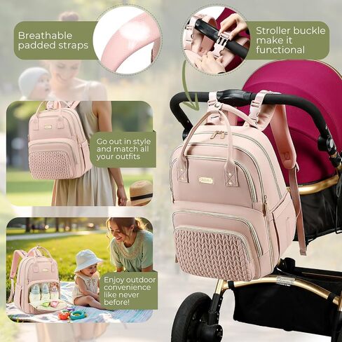 AIJIEKE Baby Diaper Bag Backpack with Changing Pad, Multi functional Boys & Girls Baby Travel Tote, Stroller Strap & Insulated Pockets Diaper Backpack, Baby Registry Search Diaper Bag, Pink in Kuwait