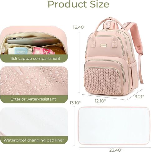 AIJIEKE Baby Diaper Bag Backpack with Changing Pad, Multi functional Boys & Girls Baby Travel Tote, Stroller Strap & Insulated Pockets Diaper Backpack, Baby Registry Search Diaper Bag, Pink in Kuwait