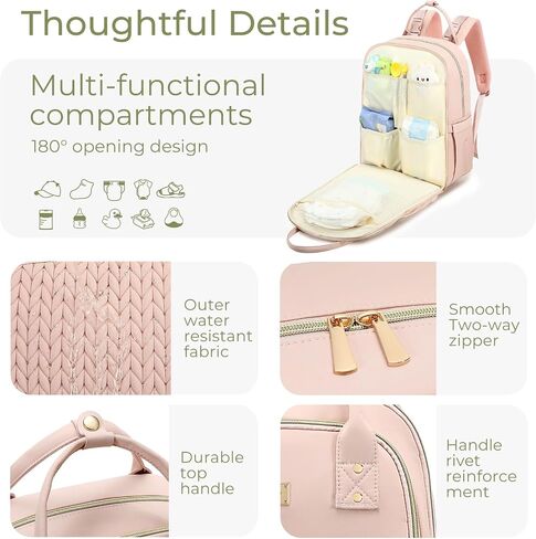 AIJIEKE Baby Diaper Bag Backpack with Changing Pad, Multi functional Boys & Girls Baby Travel Tote, Stroller Strap & Insulated Pockets Diaper Backpack, Baby Registry Search Diaper Bag, Pink in Kuwait