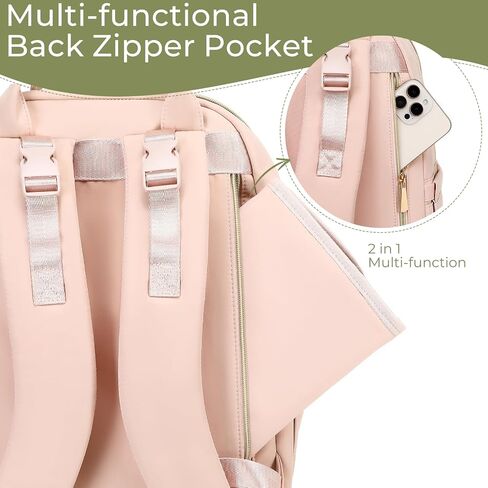 AIJIEKE Baby Diaper Bag Backpack with Changing Pad, Multi functional Boys & Girls Baby Travel Tote, Stroller Strap & Insulated Pockets Diaper Backpack, Baby Registry Search Diaper Bag, Pink in Kuwait