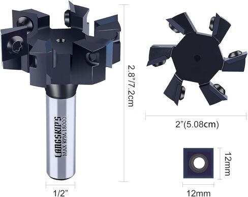 LANGSKIP'S CNC Spoilboard Surfacing Router Bit, 1/2" Shank 2" Cutting Diameter, Slab Flattening Router Bit Planing Bit ,6-Wings Planing bit for Wood Slab Flattening in Kuwait