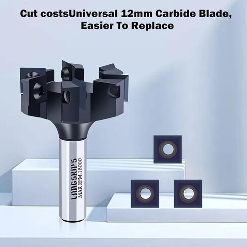 LANGSKIP'S CNC Spoilboard Surfacing Router Bit, 1/2" Shank 2" Cutting Diameter, Slab Flattening Router Bit Planing Bit ,6-Wings Planing bit for Wood Slab Flattening in Kuwait