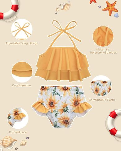 ALVABABY Toddler Girls Two Pieces Swimsuit,Reusable Toddler Swimsuit Bikini,Infant Bathing Sleeveless Tankini Swimwear in Saudi Arabia