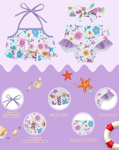 ALVABABY Toddler Girls Two Pieces Swimsuit,Reusable Toddler Swimsuit Bikini,Infant Bathing Sleeveless Tankini Swimwear in Saudi Arabia