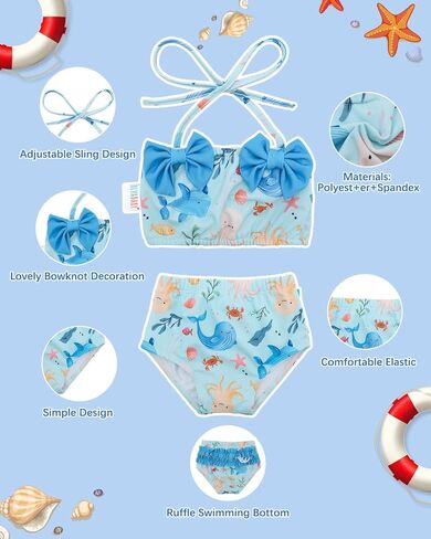 ALVABABY Toddler Girls Two Pieces Swimsuit,Reusable Toddler Swimsuit Bikini,Infant Bathing Sleeveless Tankini Swimwear in Kuwait