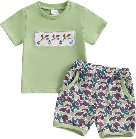 Toddler Baby Boy Girl Mallard Duck Outfits Duck Short Sleeve Sweatshirts Tops and Shorts Hunting Baby Clothes Set in Saudi Arabia