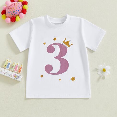 Toddler Baby Girls Birthday T-Shirt 1st 2nd 3rd 4th 5th 6th Birthday Outfit One-Six Number Print Crown Top in Saudi Arabia