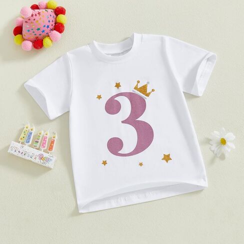Toddler Baby Girls Birthday T-Shirt 1st 2nd 3rd 4th 5th 6th Birthday Outfit One-Six Number Print Crown Top in Saudi Arabia