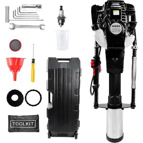 4 Stroke Gas Powered T Post Driver Hammer Drills, 37.7CC Gasoline Engine Pile Driver, Petrol Garden Fencing Tool Machine with 3 Post Driving Head 45mm，55mm，88mm