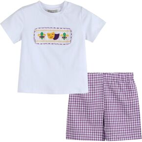 Lil cactus Boys Smocked Mardi Gras Shirt and Shorts 2pc. Set