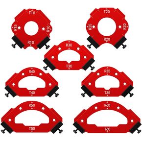 7Pcs Corner Jig Template for Router Table Radius Chamfer, Aluminum Alloy Edge Trimming Round Corner Template for Woodworking Picture Frame Cutting Outer Diameter R10 R20 R30 R35 R40 R50 R60