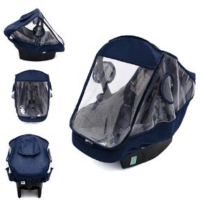 Miracle Baby Car Seat Rain Cover, Universal Infant Car Seat Weather Shield with Storage Bag,Waterproof Baby Car Seat Cover with Breathable Ventilation, Baby Travel Accessories (Navy Blue)