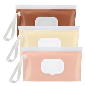 Wipes Dispenser, 3pcs Portable Baby Wipe Case, Baby Wipes Container, Refillable Baby Wipes Container, Wipe Holder, Reusable Wet Wipe Pouch for Outdoor Camping Hiking