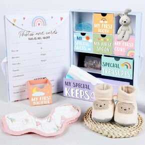 Baby Keepsake Box Memory Organizer Boxes with 9 Labeled Compartments Boho Rainbow Baby Memory Book Baby's First 5 Years Storage Box for Boy Girl Gender Neutral Baby Shower Gifts for Mom Pregnancy