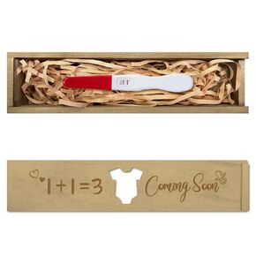 CHGCRAFT Pregnancy Wooden Announcement Gifts Pregnancy Test Keepsake Box with Slide Cover Surprise Announcement Gift with Word to Husband Grandparents Parents, 8x2x1.2inch