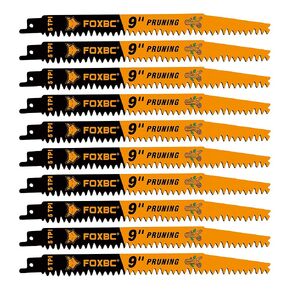 FOXBC Wood Pruning Reciprocating Saw Blades, 9 Inch Pruning Saw Blades 5 TPI for Tree Trimming, Wood/Wet Wood Cutting, 10-Pack