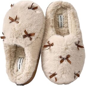 Women's Cute Plush Home Slippers Butterfly Knot Cotton Slippers Comfortable Thick Bottom Outdoor Slippers Winter Indoor Soft Warm Slippers